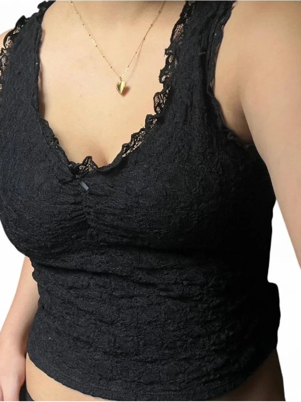 Pink Rose Black Lace Cami Top